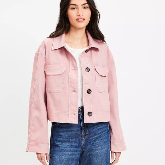 LOFT Wide-Sleeve Oversized Cropped Denim Jacket - Mauve Muse, M - NWOT - Picture 1 of 8